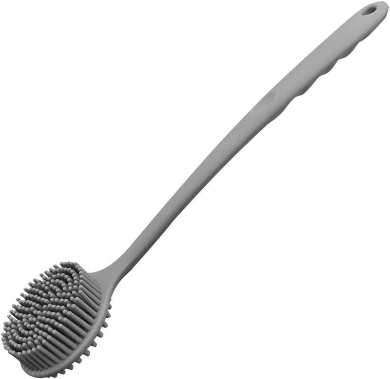 OHOO Silicone Back Scrubber for Shower Body Brush with Long Handle Double Sided Bath Exfoliating Massage Brushes Men Women (Grey) - Image 1